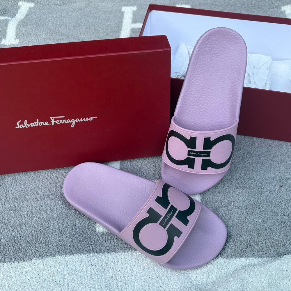 Salvatore Ferragamo Lavender Slides with Logo